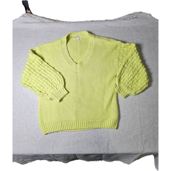 Blu Pepper Yellow Chunky Sweater Oversized Textured Statement Sleeves Size S - Picture 7 of 12